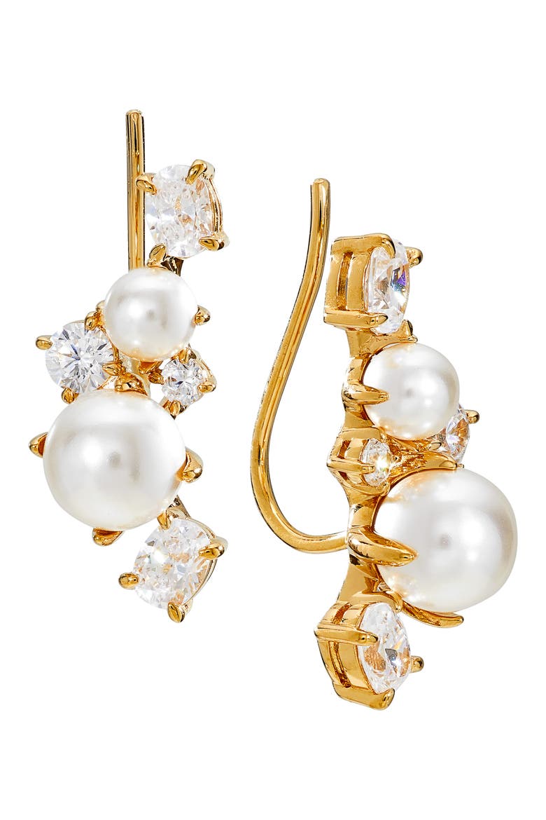 Emilia Imitation Pearl Cluster Ear Climbers, Main, color, GOLD
