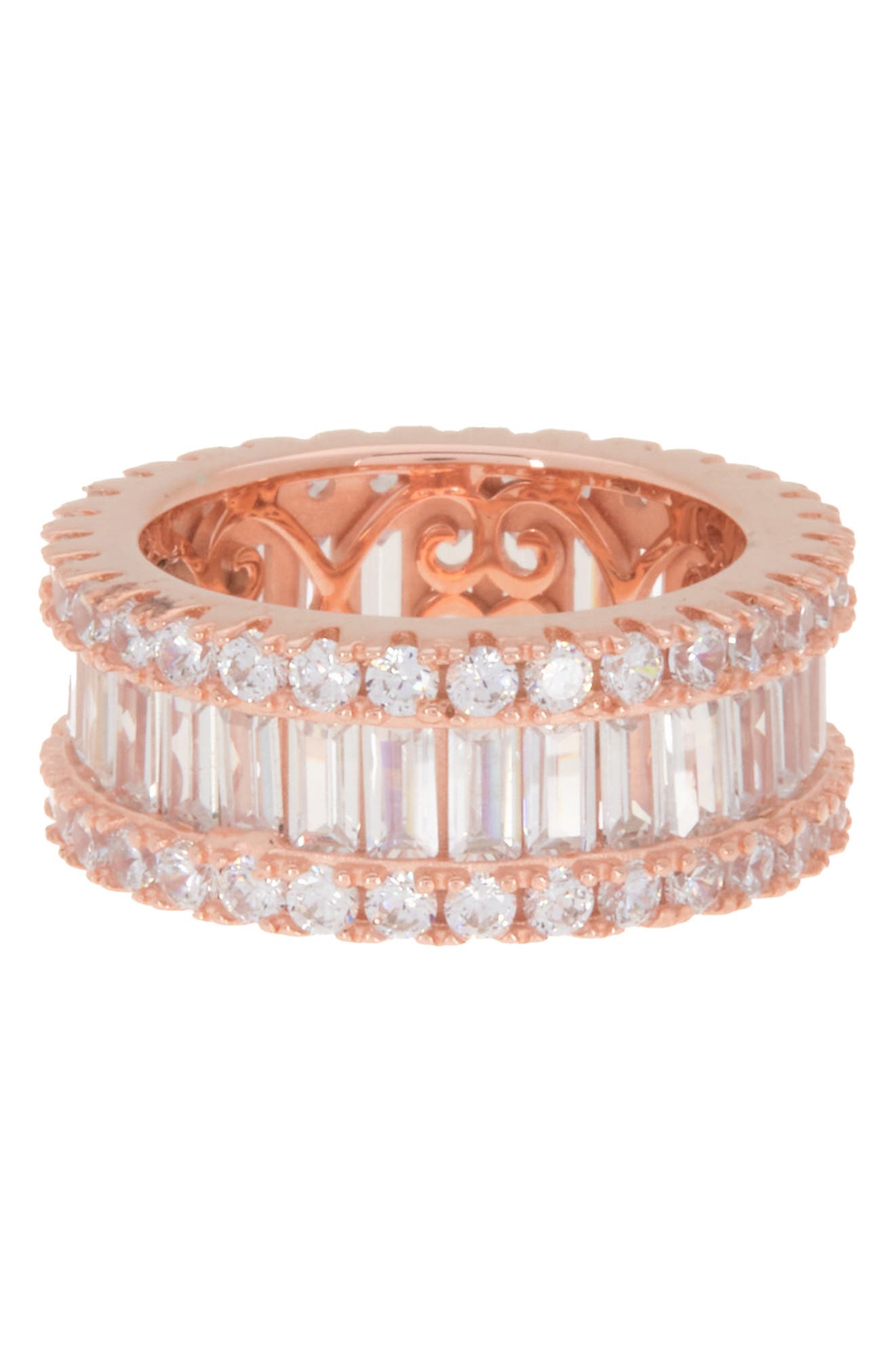 Rose Gold Plated Sterling Silver Baguette CZ Eternity Band Ring