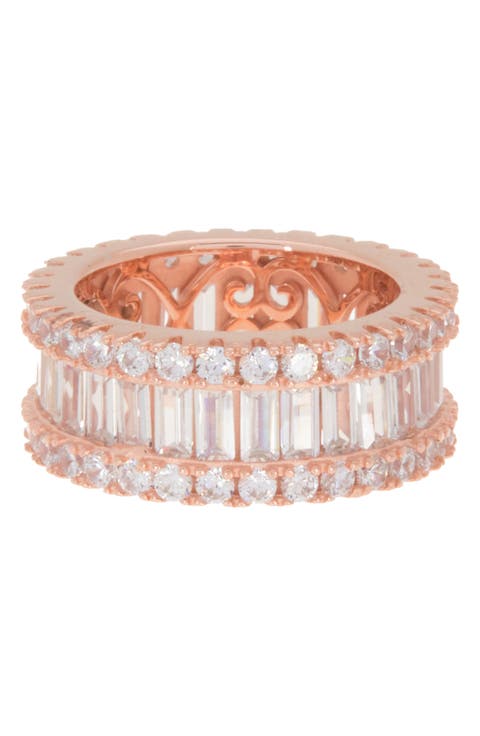 Rose Gold Plated Sterling Silver Baguette CZ Eternity Band Ring