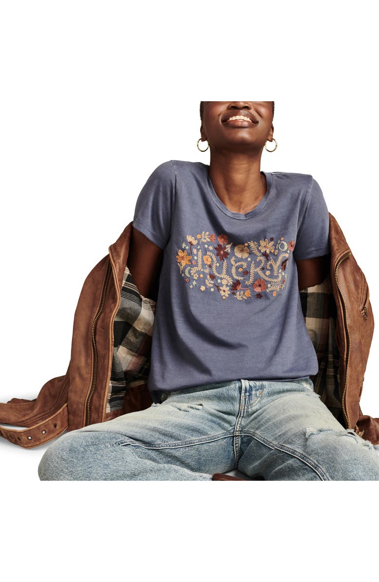 Lucky Brand Floral Embroidered Cotton Graphic T-Shirt, Alternate, color,