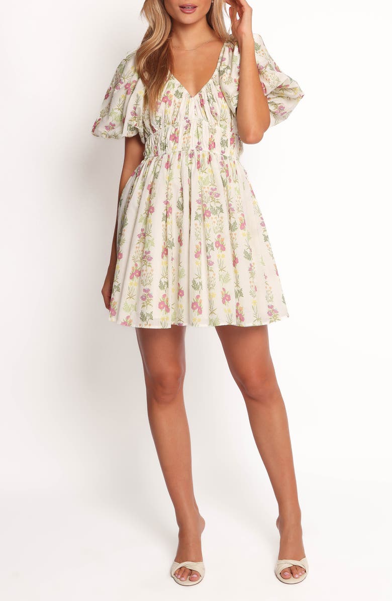 Petal & Pup Zadie Floral Puff Sleeve Minidress, Main, color, Light Green