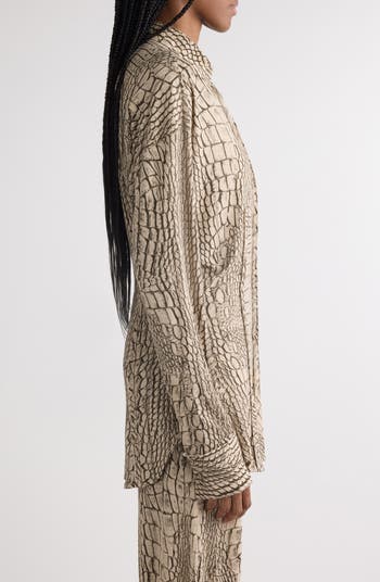 Suri Croc Print Jersey Button-Up Shirt