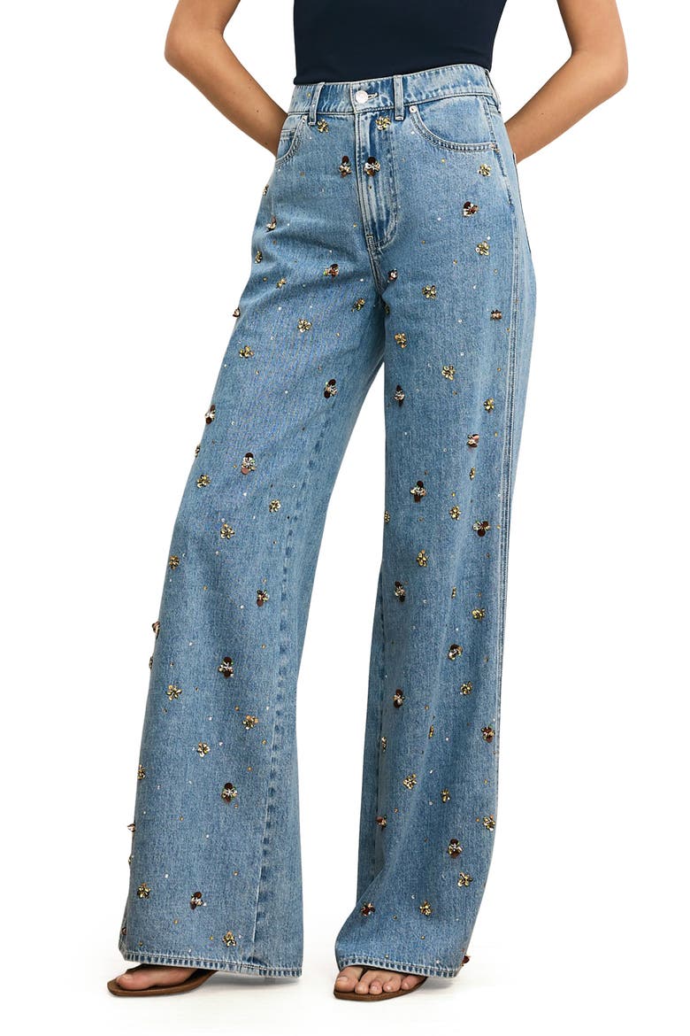 Kasey Embellished Wide Leg Jeans, Main, color, SILVER DUST