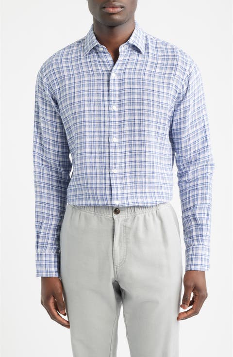 Sandbar Plaid Linen Button-Up Shirt