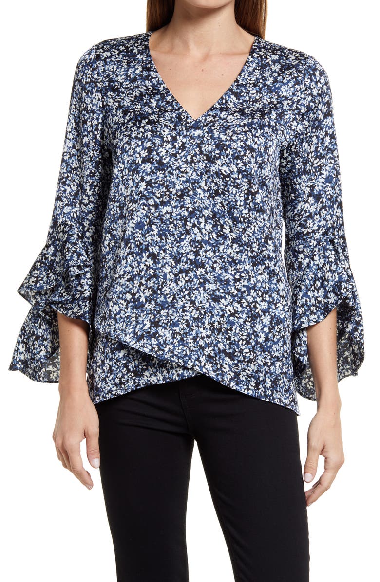 Vince Camuto Flutter Sleeve V-Neck Blouse, Main, color,