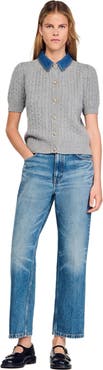 SANDRO Cardigan with detachable denim collar