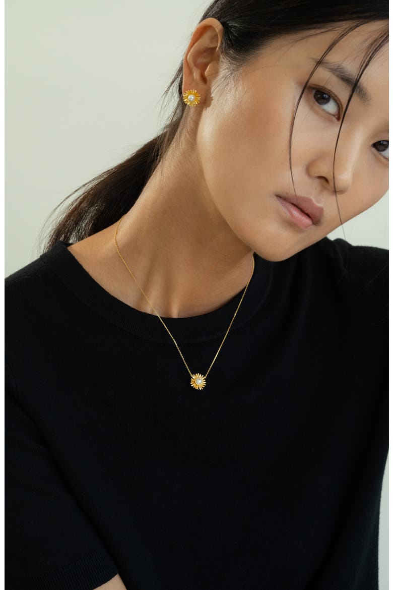 Sterling Silver 18k Gold Plated Flora Pearl Necklace Dainty Minimalist, Alternate, color, Gold