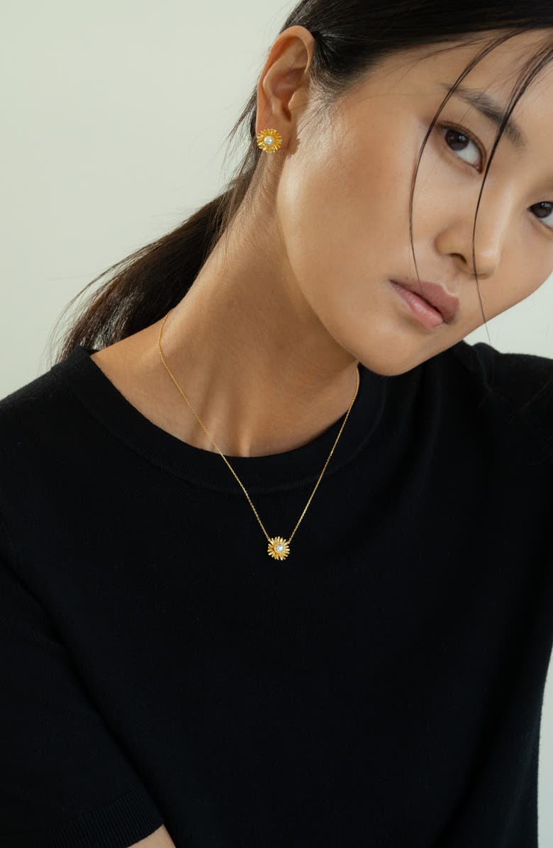 Bearfruit Jewelry Sterling Silver 18k Gold Plated Flora Pearl Necklace Holiday Gift Idea, Alternate, color, Gold