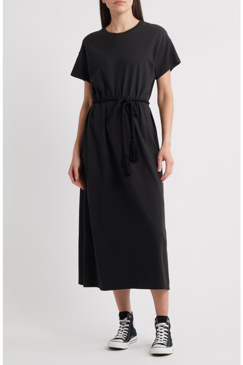 The Boxy Tee Cotton Dress, Main, color, ALMOST BLACK