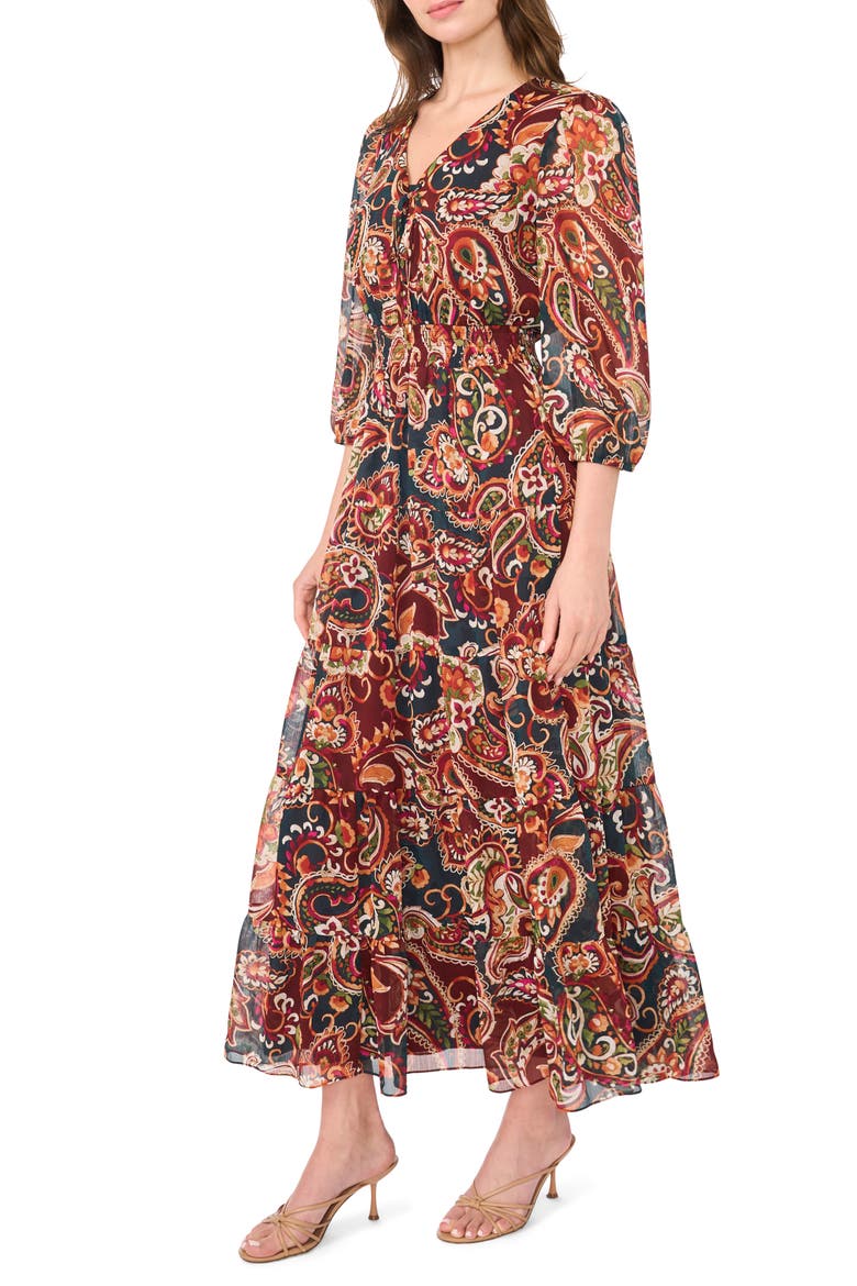 Smocked Printed Maxi Dress, Alternate, color, BLUE MULTI