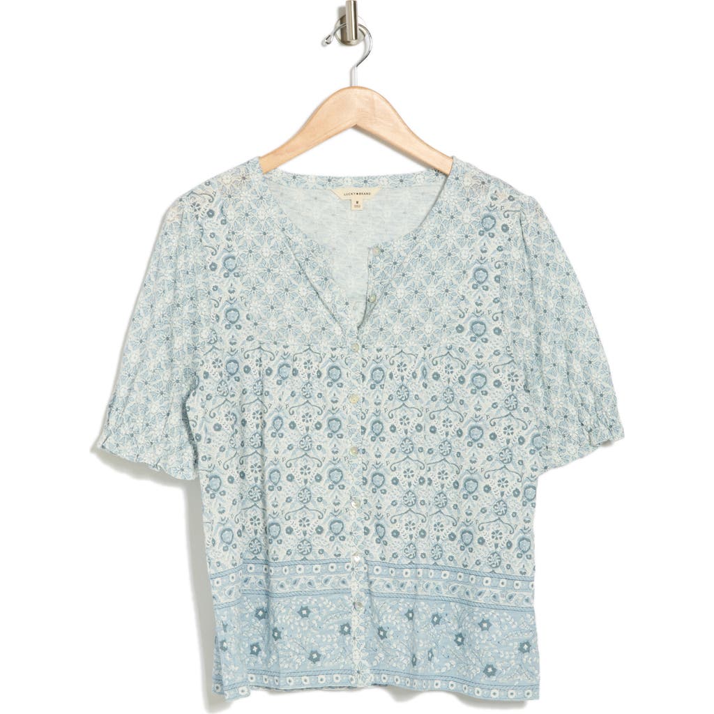 LUCKY BRAND LUCKY BRAND PATTERNED BUTTON-UP T-SHIRT