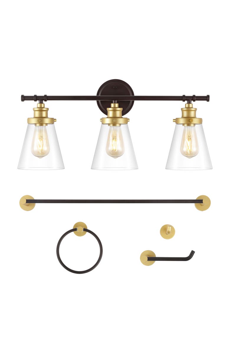 JONATHAN Y Hollis 23.75" 3-Light Traditional Farmhouse Vanity Light with Bathroom Hardware Accessory Set, Main, color, 