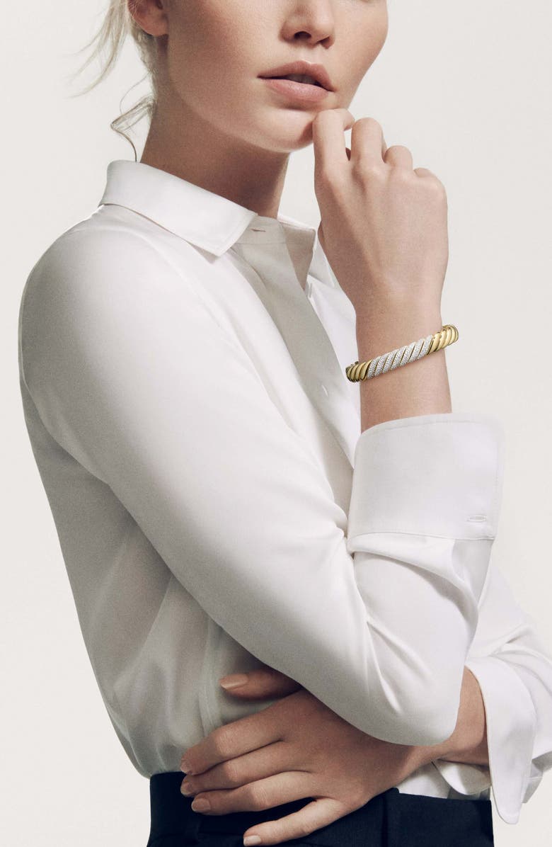David Yurman Sculpted Cable Bracelet in 18K Yellow Gold with Diamonds, 10mm, Alternate, color,
