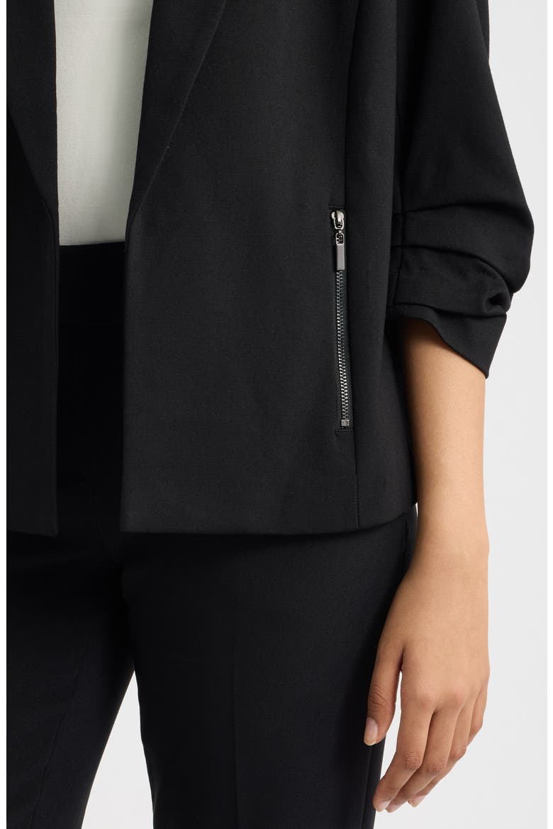Ruched Sleeve Shawl Collar Jacket, Alternate, color, ANNE BLACK