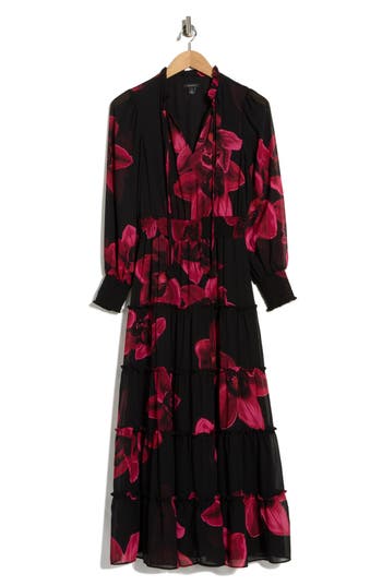 Halogen ® Tie Neck Long Sleeve Maxi Dress In Multi