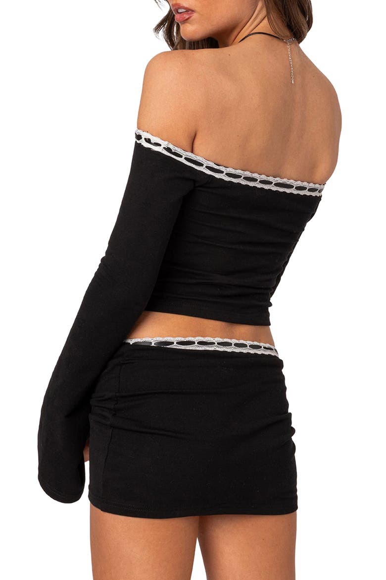 Seline Ribbon Trim Off The Shoulder Crop Top, Alternate, color, BLACK