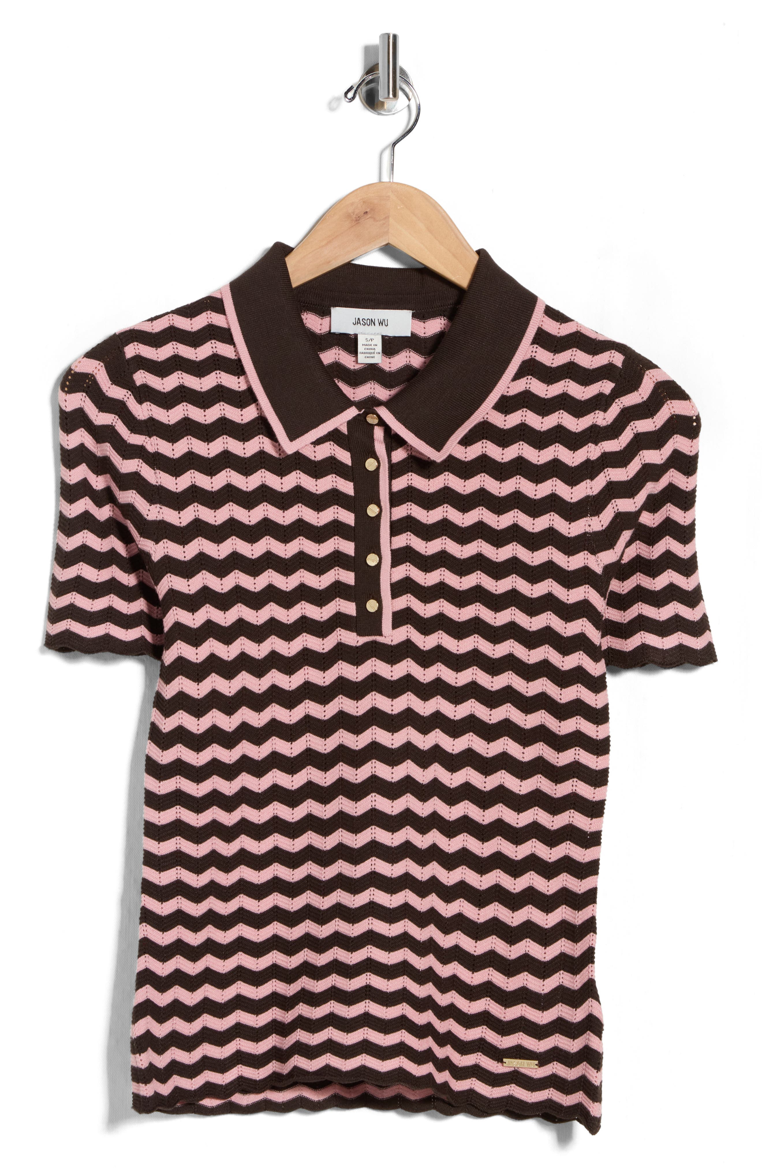 JASON WU Chevron Stripe Polo Sweater