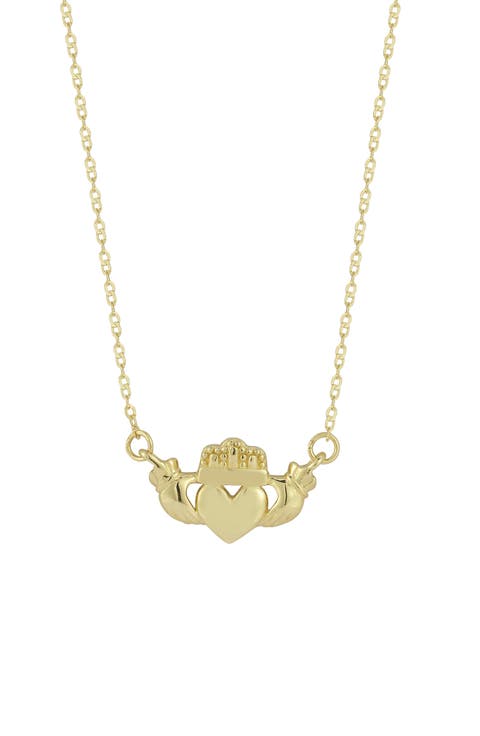 14K Yellow Gold Claddagh Pendant Necklace