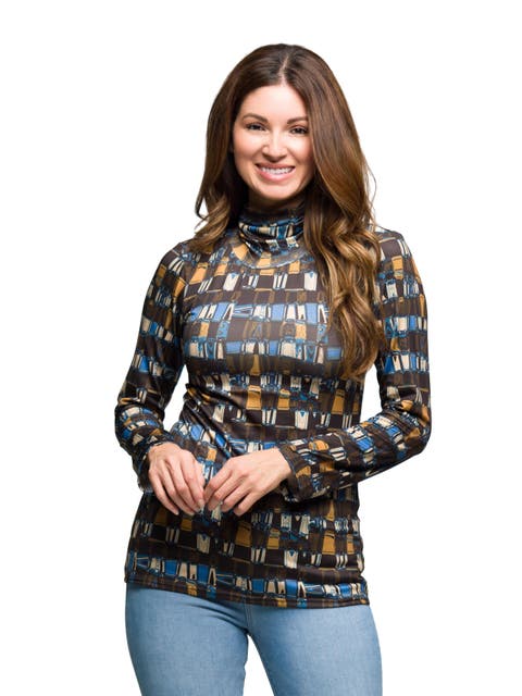 Mock Neck Long Sleeve Printed Top