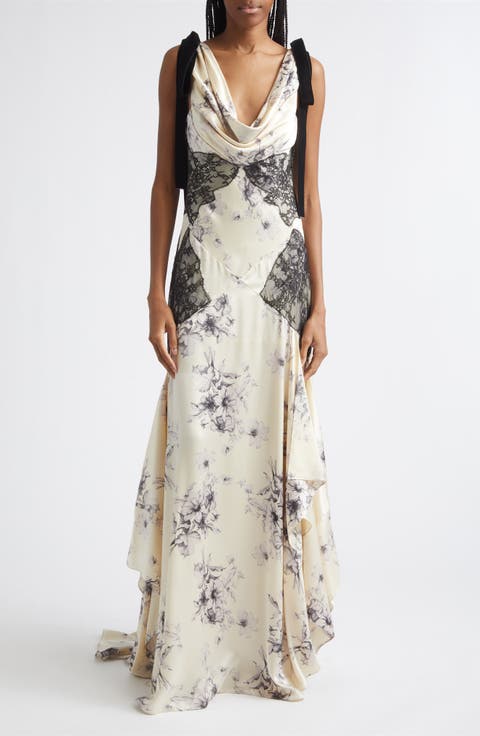 Handsketched Floral Lace Inset Gown