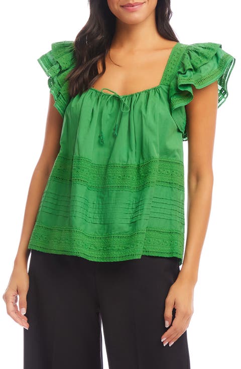 Ruffle Sleeve Embroidered Top
