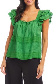 Karen Kane Ruffle Sleeve Embroidered Top