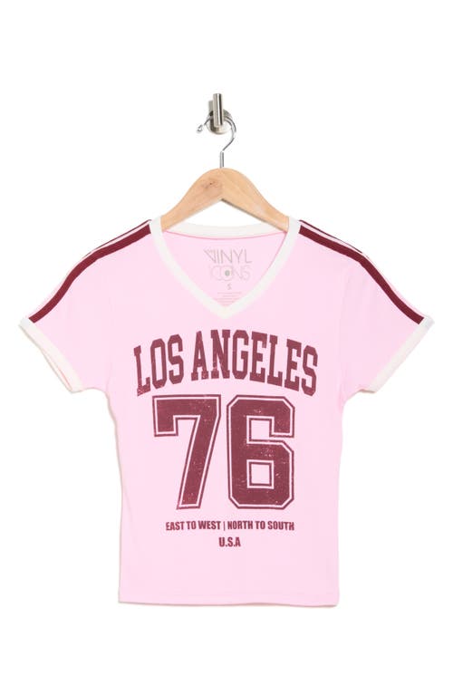 Vinyl Icons La '76 Graphic V-neck T-shirt In Pink