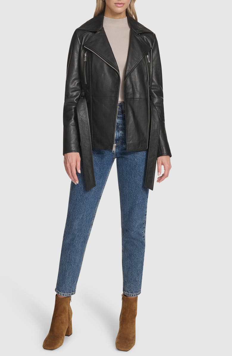 Andrew Marc Violet Leather Trench Jacket, Alternate, color, Black