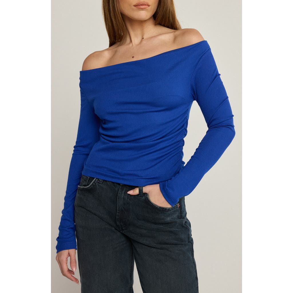 Sunday Ritual Angelica Off The Shoulder Rib Top In Blue