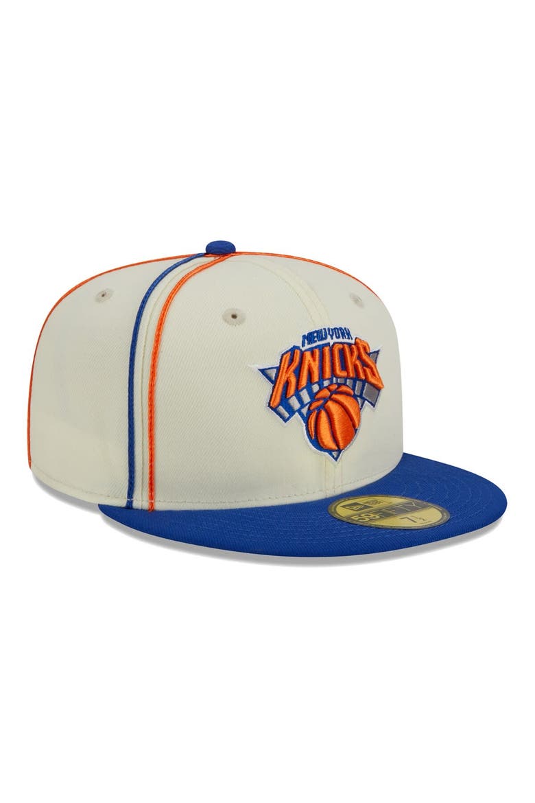 Men's New Era Cream/Blue New York Knicks Piping 2-Tone 59FIFTY Fitted Hat, Alternate, color, Cream