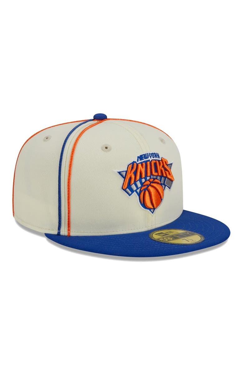 New Era Men's New Era Cream/Blue New York Knicks Piping 2-Tone 59FIFTY Fitted Hat, Alternate, color, 