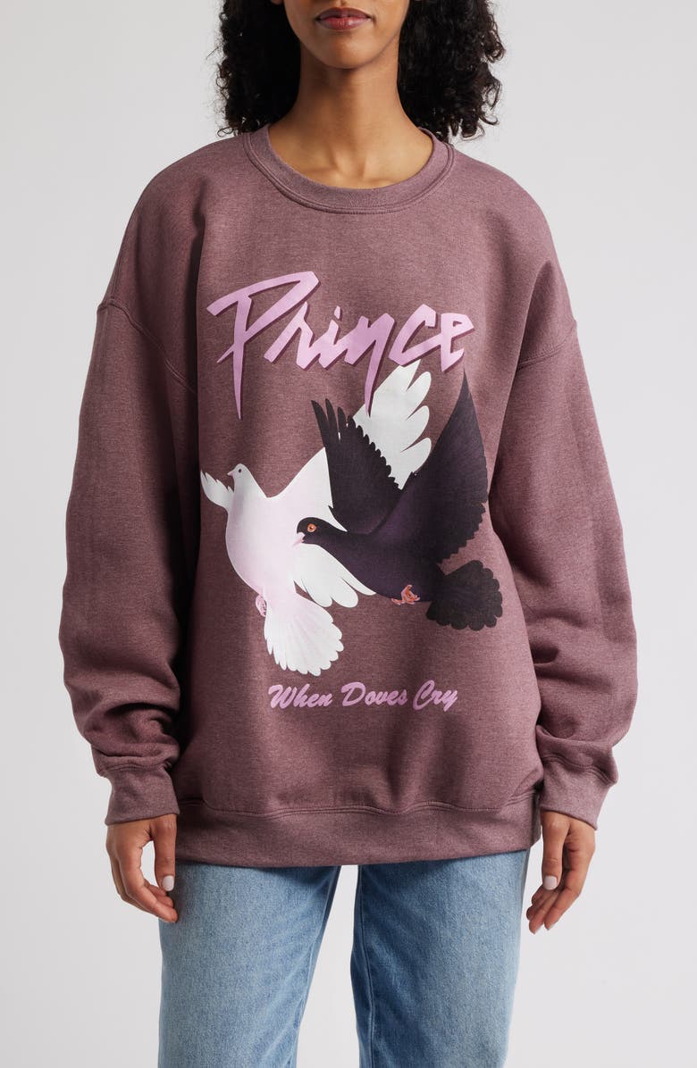 Merch Traffic Prince Birds Graphic Sweatshirt, Main, color, Plum Pigment Dye