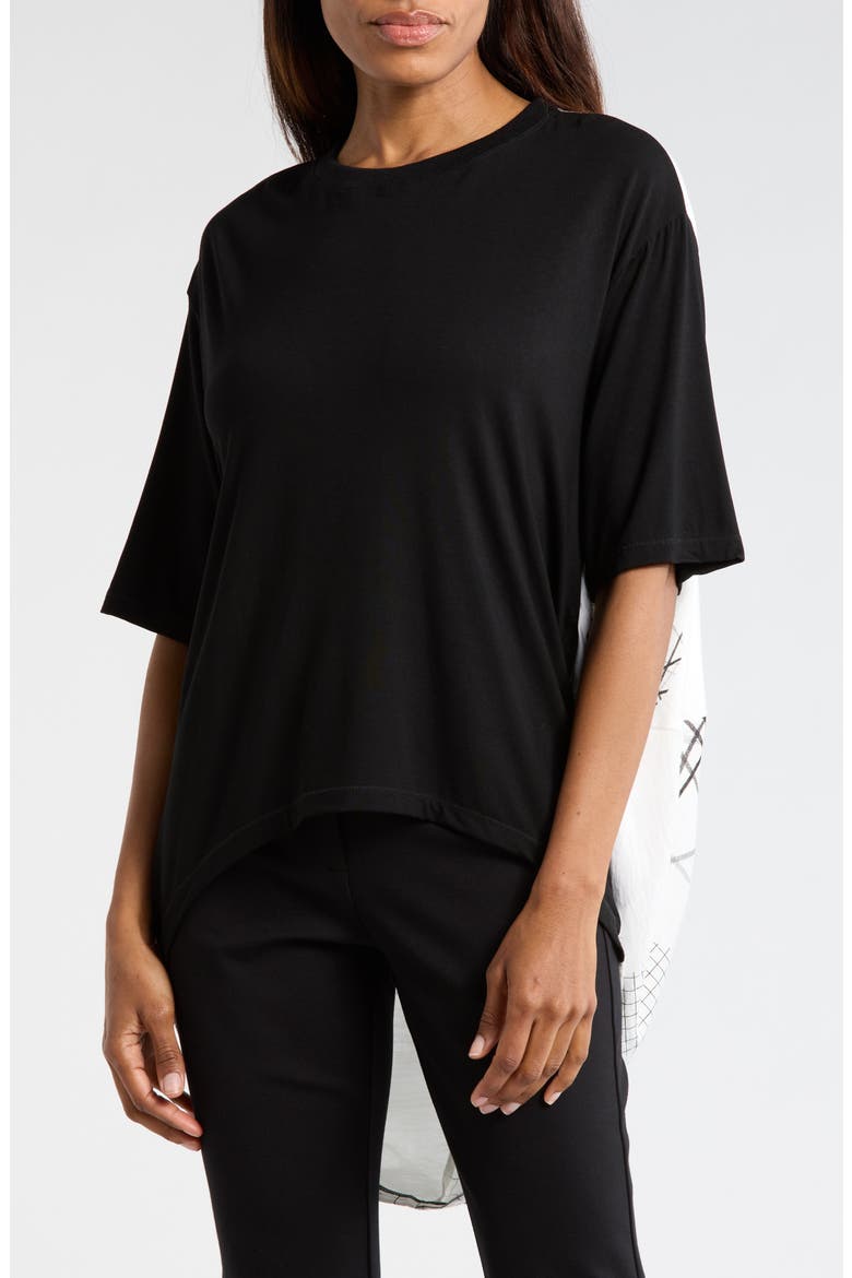 Mixed Media High-Low Top, Main, color, BLACK/ WHITE