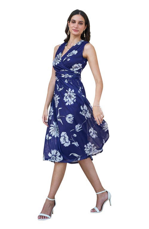 Yumi Floral Print Stretch Mesh Dress In Blue
