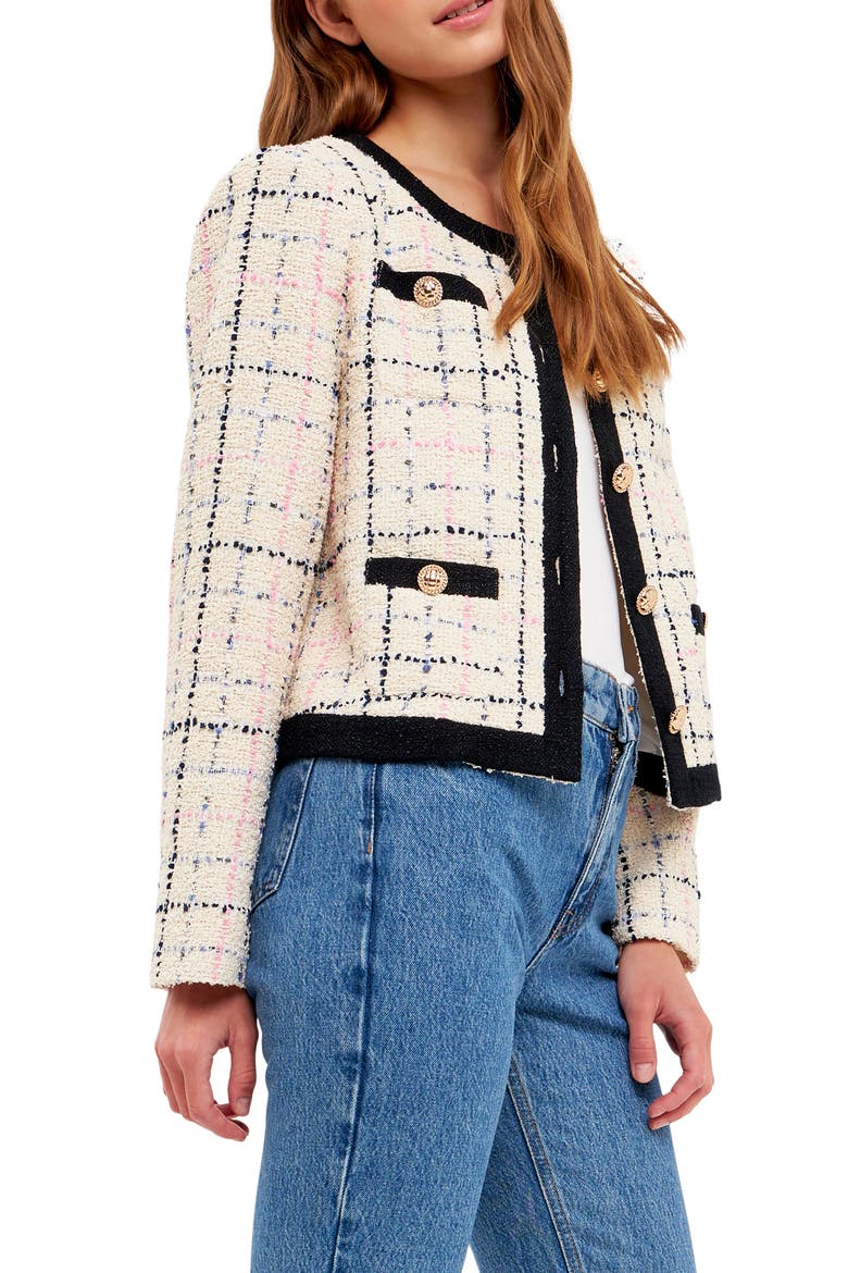 Plaid Bouclé Jacket, Alternate, color, CREAM MULTI