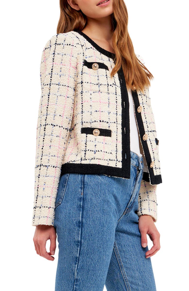 English Factory Plaid Bouclé Jacket, Alternate, color,