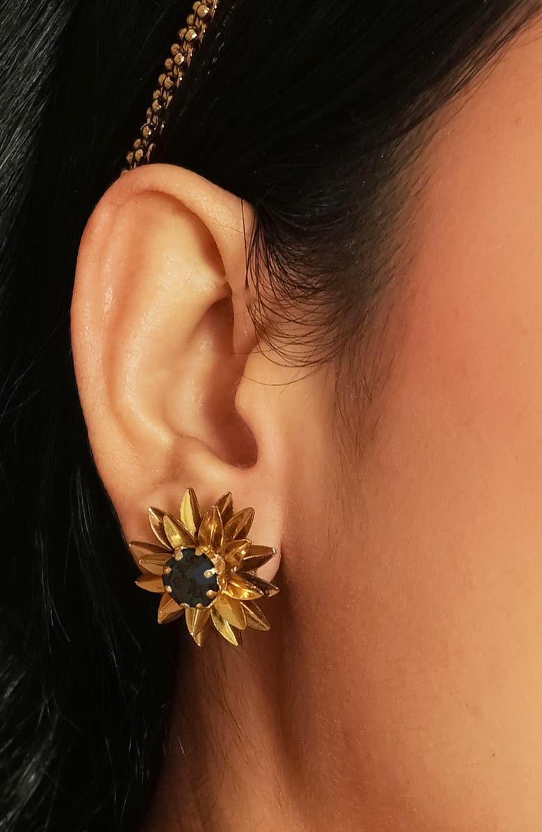 Deepa Gurnani Aretha Flower Stud Earrings, Alternate, color, Black