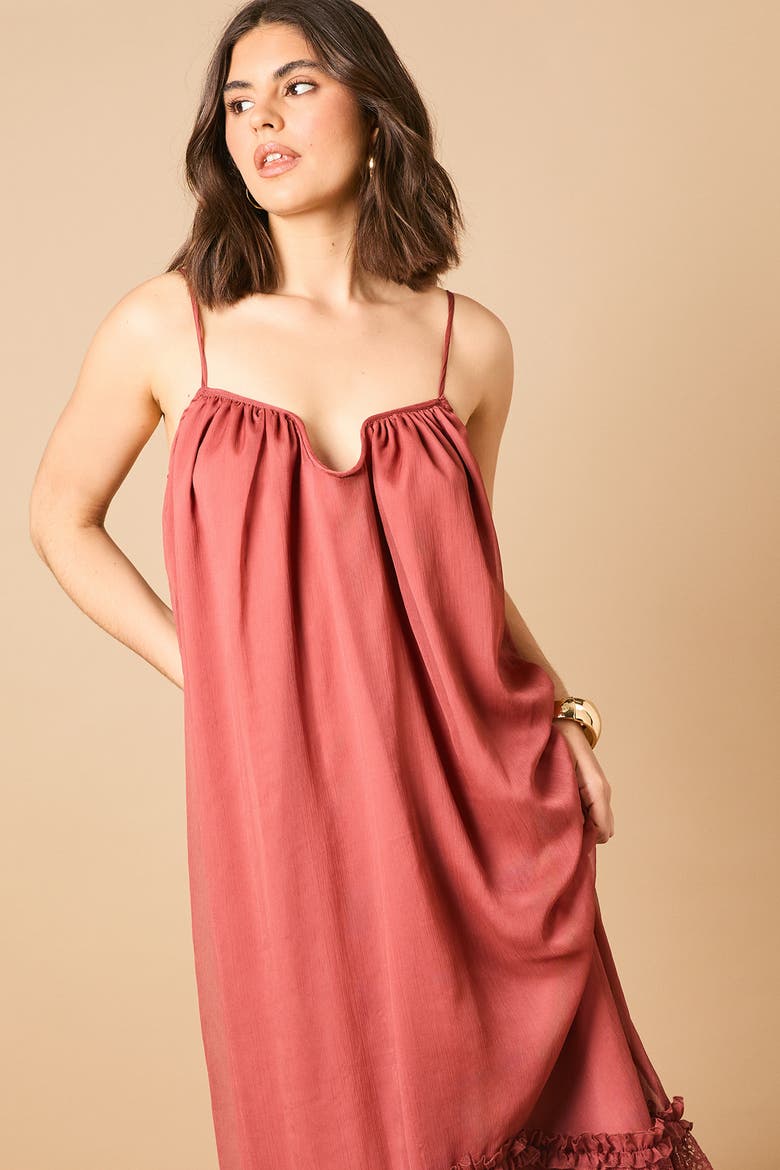 Babydoll Floaty Lace Detail Maxi Dress, Alternate, color, Rust
