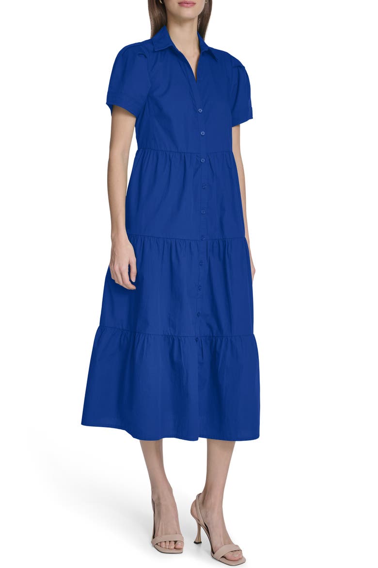 Short Sleeve Cotton Tiered Maxi Dress, Main, color, REGATTA