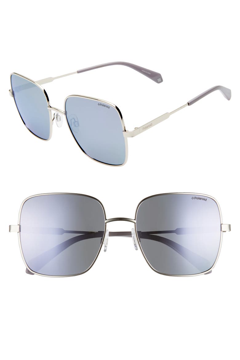 57mm Polarized Square Sunglasses, Main, color, LILAC/ SILVER