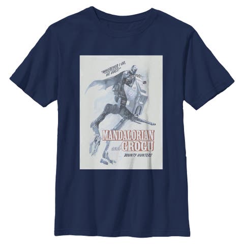 Boy's Star Wars The Mandalorian and Grogu Wherever I Go He Goes Bounty Hunters  Graphic T-Shirt