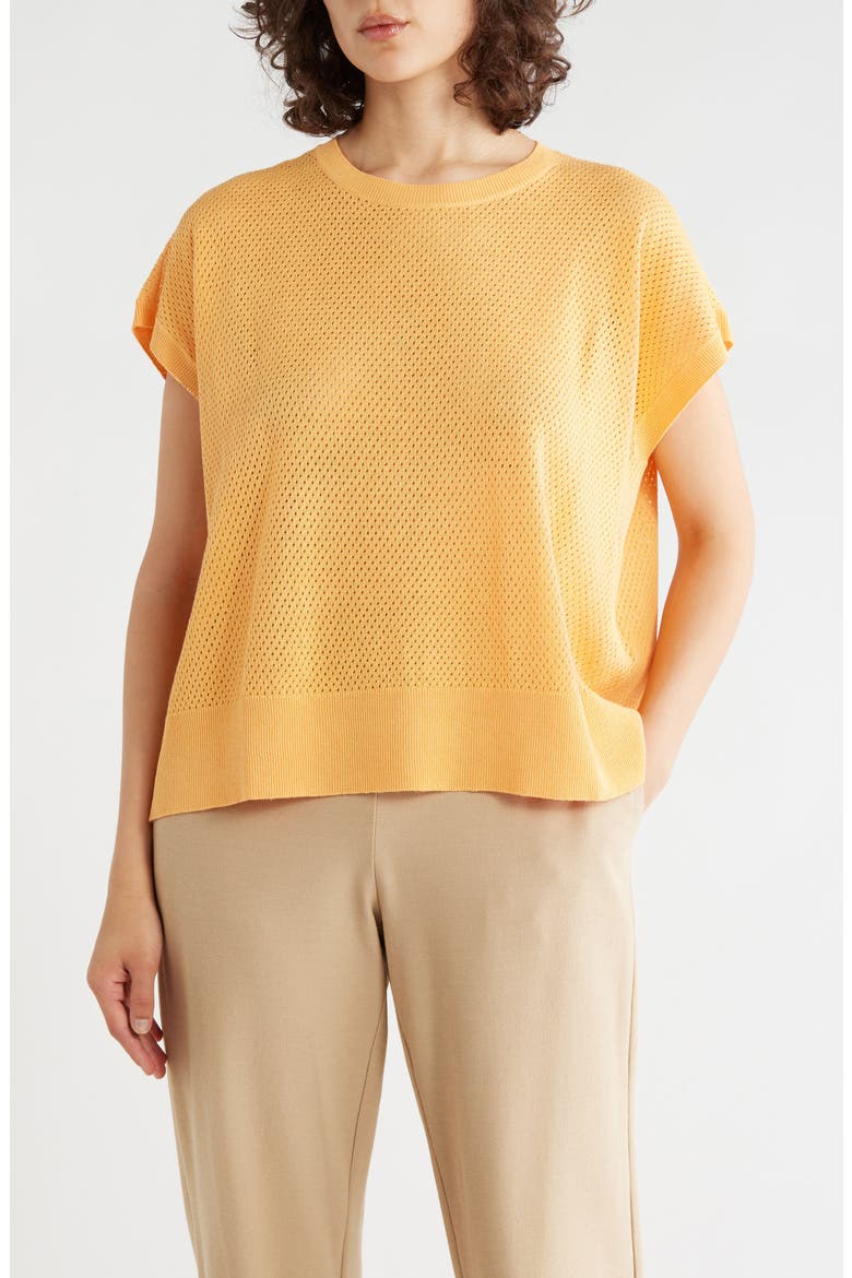Crewneck Short Sleeve Pointelle Sweater, Main, color, CANTALOUPE