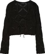 VERO MODA Lola Tie Front Pointelle Knit Cotton Cardigan