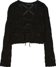 VERO MODA Lola Tie Front Pointelle Knit Cotton Cardigan
