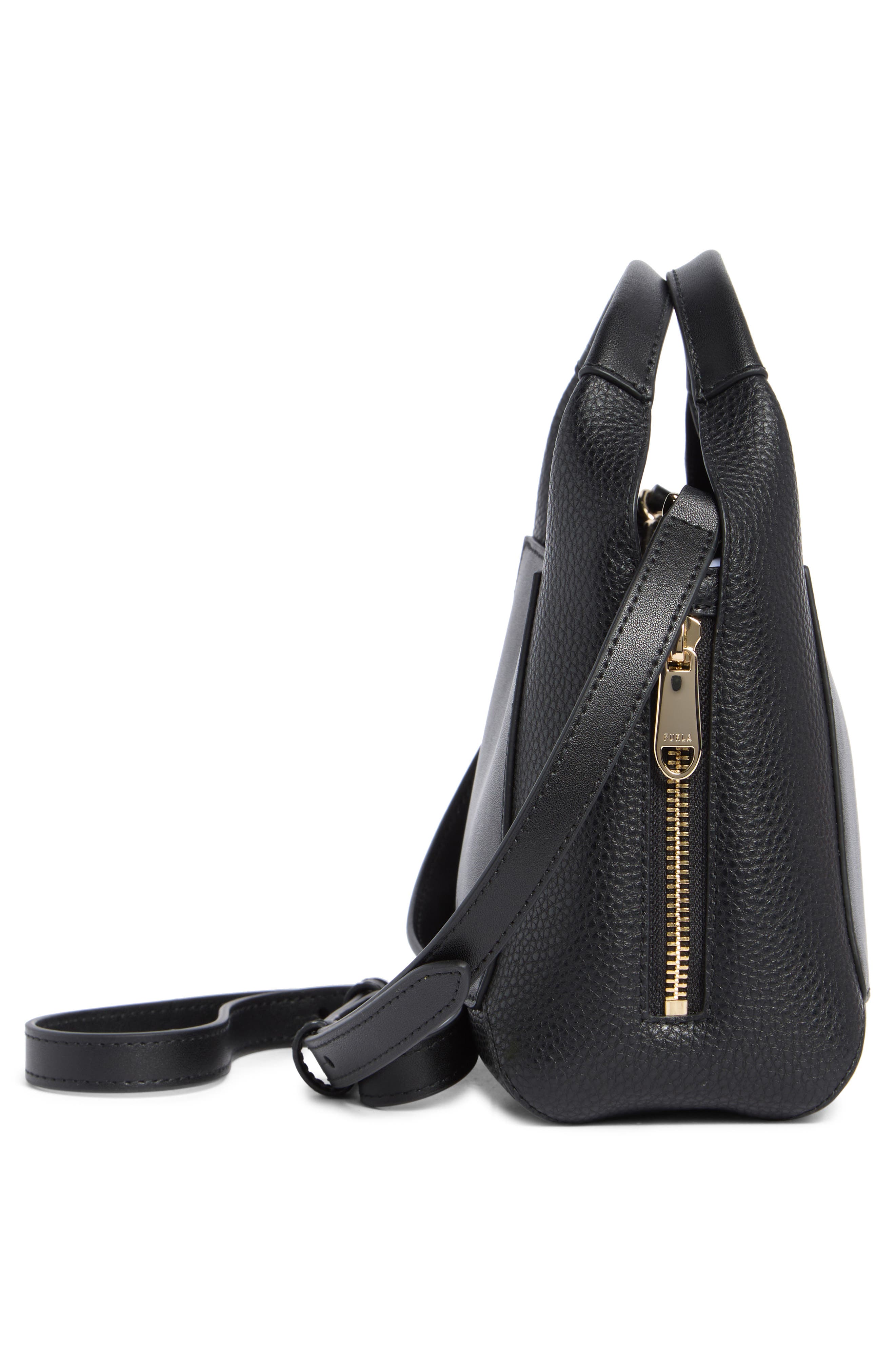 Furla Miagilda Mini Leather Tote, Alternate, color, Nero