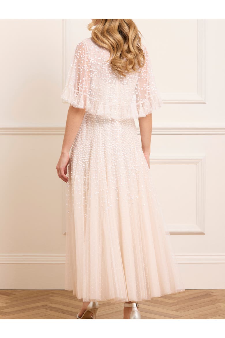 Dappled Sequin Cape Ankle Gown, Alternate, color, Cream