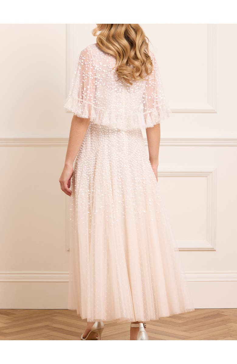 Needle & Thread Dappled Sequin Cape Ankle Gown, Alternate, color, Cream