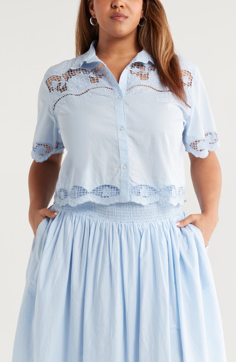 Treasure & Bond Cutwork Cotton Eyelet Button-Up Shirt, Main, color, Blue Skyway