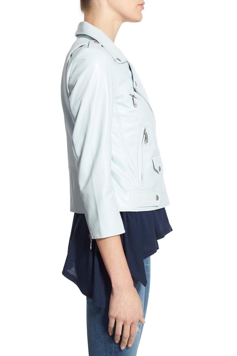 'Wes' Crop Leather Moto Jacket, Alternate, color, SKY BLUE