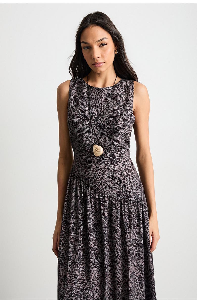 Warehouse Printed Chiffon Tiered Maxi Dress, Alternate, color, Brown